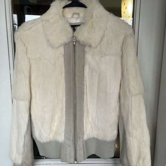 Mixit Jackets & Blazers - Mixit Vintage sz L cream/ taupe Y2K Real Rabbit Fur & Leather Bomber Jacket